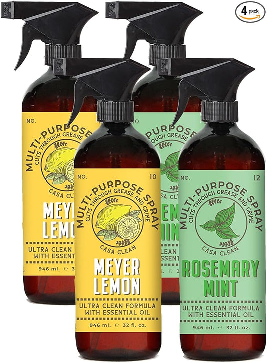 Casa Clean Multi-Purpose Cleaners, Meyer Lemon and Rosemary Mint, Ultra Clean Formula with Essential Oil, 32oz 4 pack. Home and Body Company