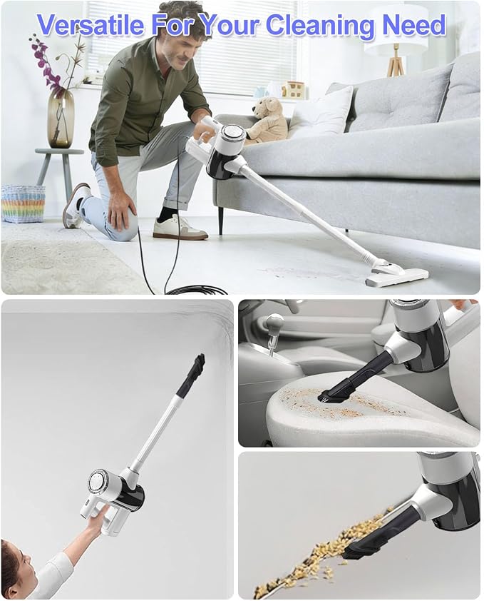 Corded Stick Vacuum Cleaner with 33 Feet Long Power Cable, 600W 17Kpa Handheld Vacuum Cleaner for Home, 1.5L Dust Cup, Removable Tube, HEPA Filter, for Hard Floor, Tiles
