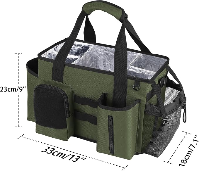 Wearable Cleaning Caddy Bag, Cleaning Organizer with Handles, Cleaning Supply Tote with Adjustable Shoulder Strap for Cleaners & Housekeeper (Green, 13.4'' x 7.3'' x 9.3'')