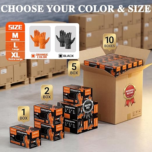 ANBOSON 10mil Heavy Duty Nitrile Gloves Large Black Disposable Rubber Gloves with Diamond Grip Anti Chemical Puncture Resistant Mechanics Guantes for Men/Auto repair/Cooking/Food Grade-Latex Free-100