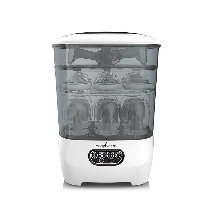 Baby Brezza Bottle Sterilizer and Dryer Advanced – 33% Faster - Largest Capacity Steam Sanitizer - Universal Sterilization Machine for All Bottles + Pump Parts - HEPA Air Filter