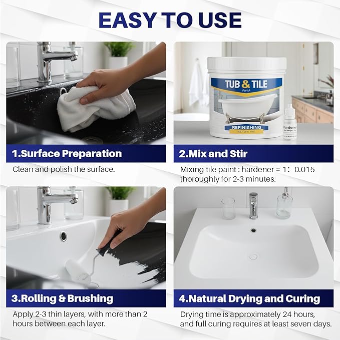 Tub and Tile Paint Refinishing Kit, 35oz Bathtub Refinishing Paint Kit with Tools, White Tub Paint for Bathtub, Shower, Bathroom, Easy to Cover & Low Odor, 50-55sq.ft