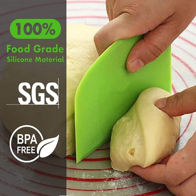 SURDOCA Dough Scraper Bench Scraper - 3P 13x7.9" Plastic Flexible Bowl Scraper, Sharp Edge & Angles Cake Scraper. Non-Slip Bakeware Decorating Tools Sculpting & Modeling Tools - Blue+Yellow+Green