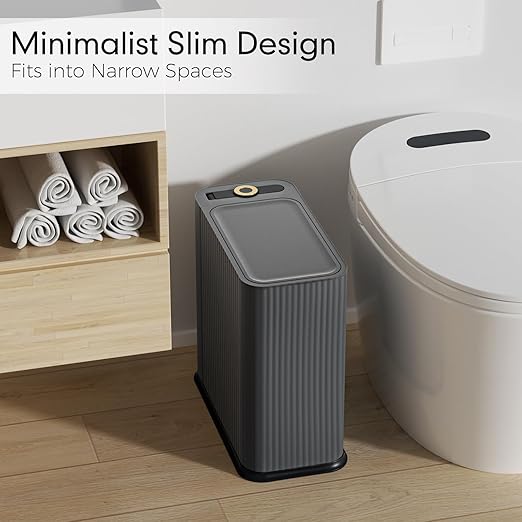 Bathroom Trash Can with Lid 13 Liter/ 3.5 Gallon Dark Gray Trash Can with Pop-Up Lid Bedroom Trash Can Small Garbage Can with 150 Counts Trash Bags for Small Bathroom Bedroom Office