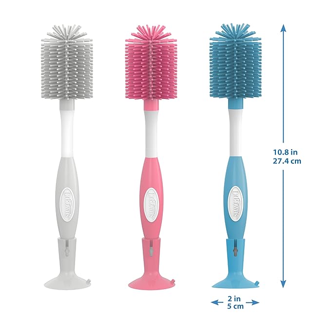 Dr. Brown's Soft Touch No Scratch Baby Bottle Cleaning Brush Nipple Cleaner with Stand and Storage Clip, BPA Free, Pink 1-Pack