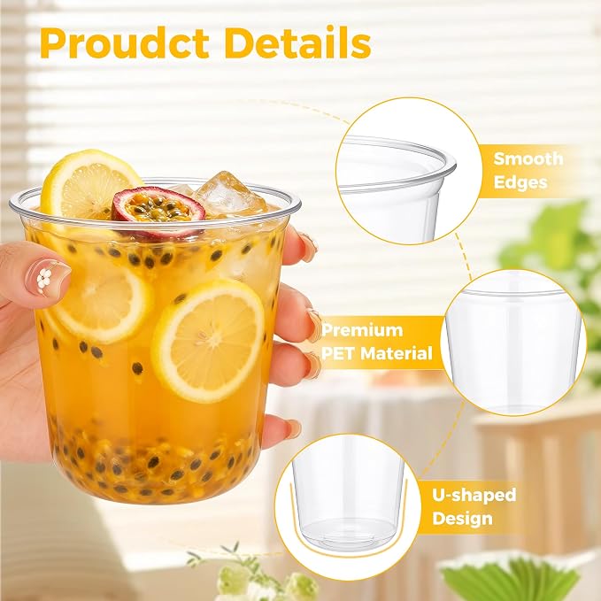 KesaPlan 200 Pcs 12oz Round Bottom Plastic Cups, Disposable Stemless Wine Glasses Cups for Cocktail Iced Coffee Juice, Clear Cold Drinking Party Cups for Meeting Wedding Gathering Birthday Supplies