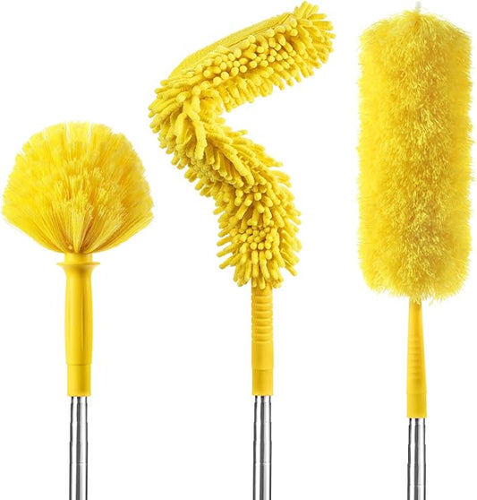 17FT Extendable Duster with 2-9 ft Extension Pole for High Ceilings, Newliton Cobweb Duster for Ceiling Fans Hard-to-Reach Areas, Long Handle Microfiber Dusting Tool for Home Cleaning