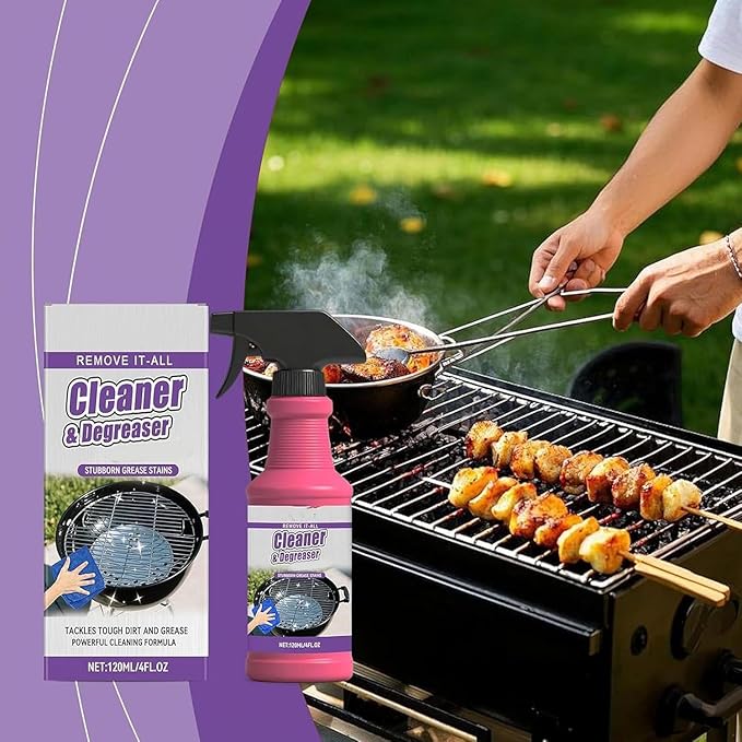 2Pcs Fast Acting Heavy Duty Grill Degreaser Spray, BBQ Grill Cleaner Spray for Outdoor Grills, Multi-Functional Grease Remover for Burnt Food & Grease, Kitchen Cleaner for Stove Top, Grill, Drip Pans