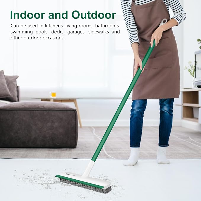 SetSail Floor Scrub Brush, Scrub Brush with Long Adjustable Handle 2 in 1 Scraper Brush Stiff Bristle Floor Scrubber for Cleaning Bathroom Shower Kitchen Garage Deck Tile Tub, White Green