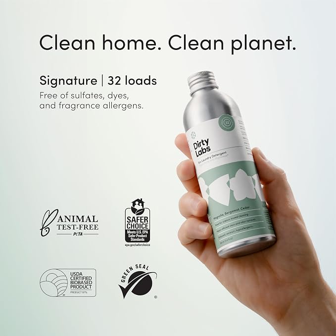 Dirty Labs | Laundry Detergent Sampler Kit | Signature, Murasaki & Free & Clear | 3x 32 Loads | Hyper-Concentrated | High Efficiency & Standard Machine Washing | Nontoxic, Biodegradable