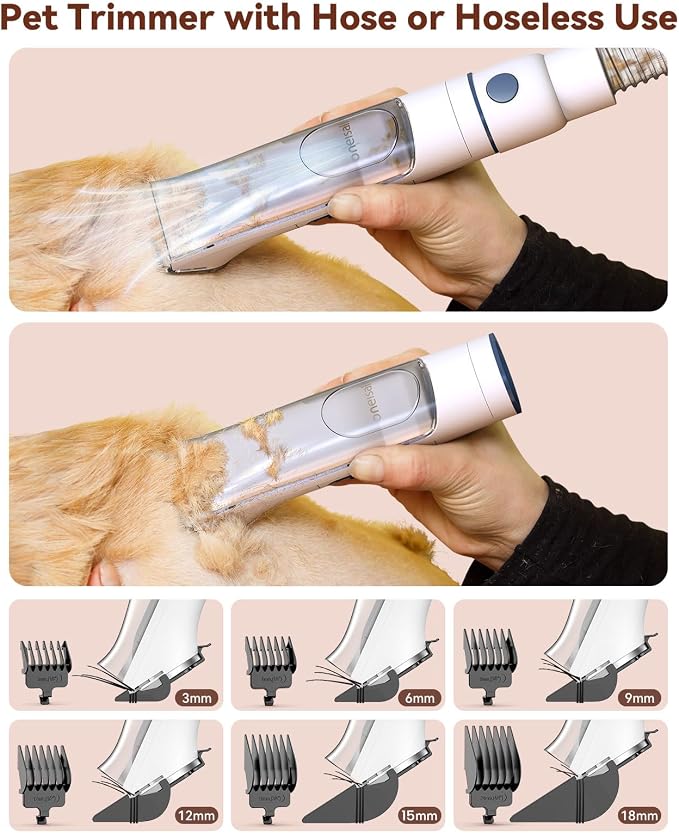 oneisall Dog Grooming Vacuum, 13000Pa Extra Large 3L Dust Cup Pet Vacuum with Clipper Nail Grinder & Shedding Brush, 7 in 1 Dog Grooming Kits, Low Noise, 3X Capacity & 3 Suction Levels, BM3