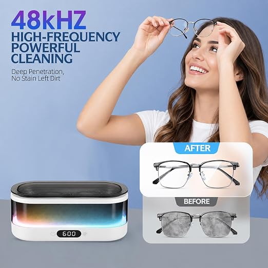 Ultrasonic Jewelry Cleaner 48KHz with RGB Lights for Eyeglasses, Rings, Watches, Dentures, 350ML 304 Stainless Steel Tank, Dual Modes Professional Sonic Cleaner Gift for Wife,Mom,Daughter
