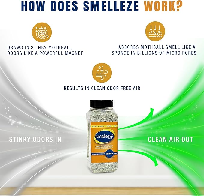 SMELLEZE Natural Mothball Smell Remover Deodorizer: 2 lb. Granules Gets Mothball Fumes & Odor Out