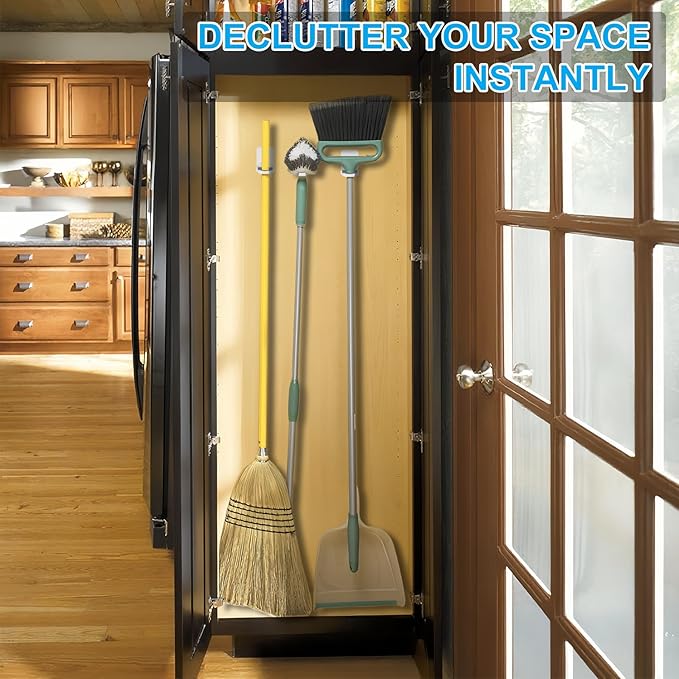 12Pack Broom Holder Wall Mount, Damage Free Hanging Wall Mount Broom and Mop Holder, Household Cleaning Organizer for Organization and Storage, Holds up to 6 lb