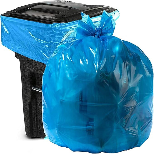 Aluf Plastics H-RBL65 65 Gallon Blue Trash Bags - (Pack of 50) - 2.0 MIL (Equivalent) - Garbage or Recycling Bags 50" x 68" - Large Plastic Can Liners - for Industrial, Home, Contractor, Recycling