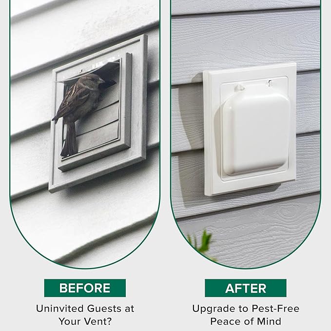 No-Pest Vent 6" Dual Door Exhaust Vent Cover – Outdoor Vent Cap for Bathroom Fans & Range Hoods – Pest Proof, Energy Efficient, Not for Dryer Use (White, 6 inch W/O Duct Tube)