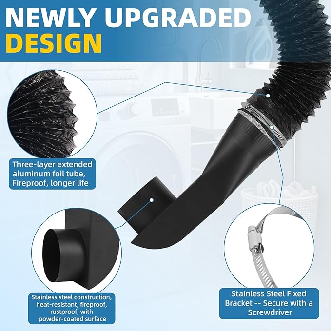Upgrade stainless steel Periscope Dryer Vent,90° elbow straight out kit,Suitable for all 4-inch dryer vents,tight spaces exhaust duct,4396004 Genuine OEM Dryer Exhaust Duct single unit Black