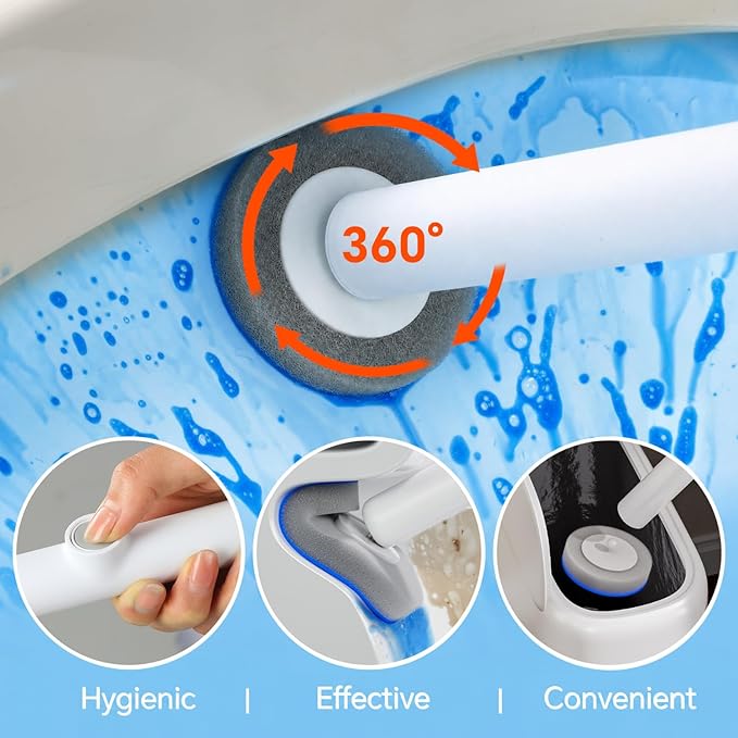 Spreezy Disposable Toilet Brush Cleaning Set, Touch-Free Toilet Wand Kit with 54 Refills & Holder, Disposable Toilet Bowl Cleaner Wand for Bathroom Cleaning