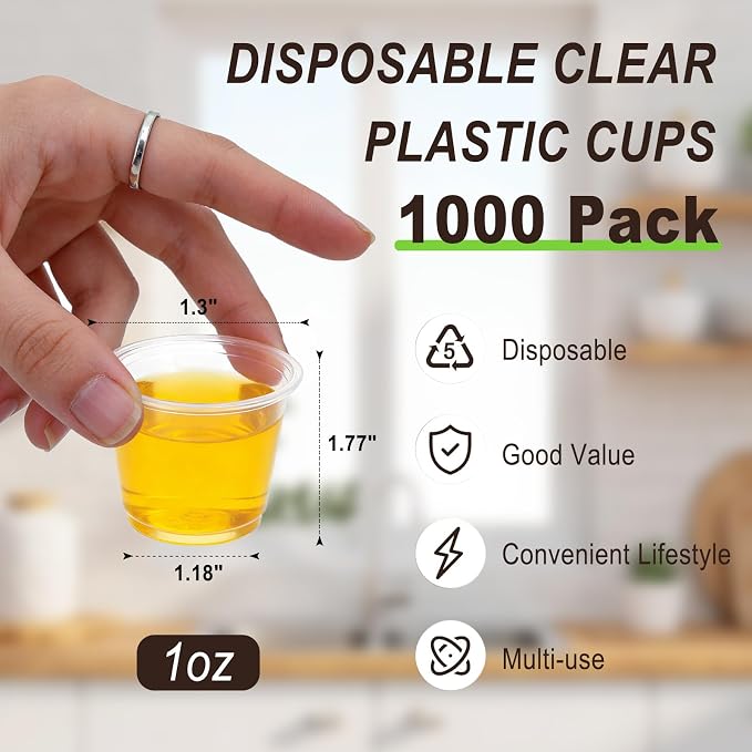 BYSNOW 1000Pack 1 oz Disposable Medicine Cups, 1 oz Clear Disposable Party Cups For Vodka, Whiskey, Tequila, Pudding, Party