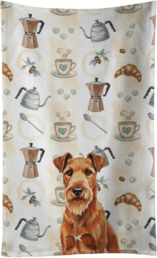 Caroline's Treasures Irish Terrier Coffee Bar Kitchen Towel Velour Plush Front and Cotton Loop Back Machine Washable