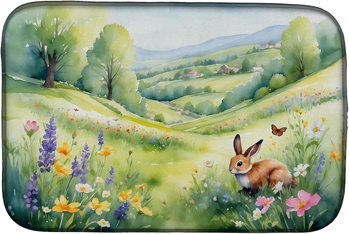 Caroline's Treasures Rabbit Springtime Meadow Dish Drying Mat Absorbent Dish Drying Mat Pad for Kitchen Counter Dish Drainer Mat for Countertop, 14 x 21", Multicolor