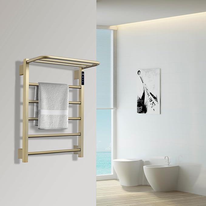 Heated Towel Racks for Bathroom, Hot Towel Warmer with 24hr Timer Stainless Steel Wall Mounted Electric Towel Warmers for Bathroom (Gold, 5-Bar)