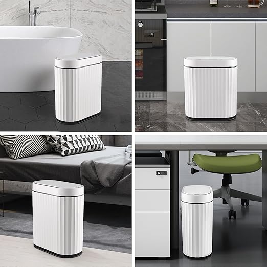 ELPHECO Bathroom Trash Can with Lid 2 Gallon Small Sensor Garbage Can, Slim Smart Trash Bin, Waterproof Automatic Wastebasket, Narrow Plastic Garbage Bin for Bathroom, Kitchen, Office, Black White