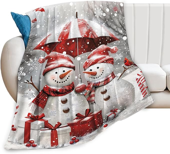 Tijuboni Snowman Throw Blanket for Girls Boys Women Men Kids Adults Soft Flannel Fleece Blanket for Couch Sofa Bed Home Decor 40"x50"