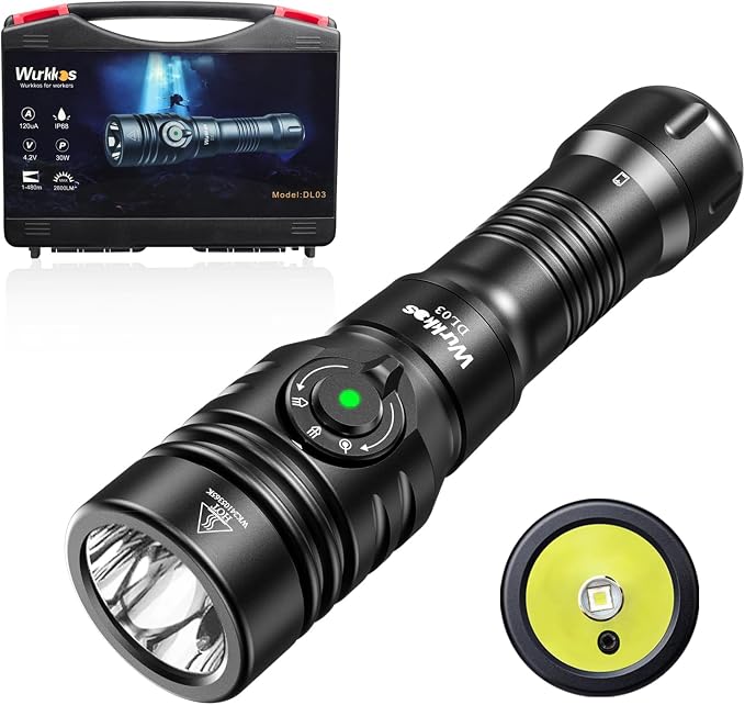 Wurkkos DL03 Dive Light, 2800 Lumens Scuba Diving Light, 1000M Green Beam and White Combo with Power Indicator, Type-C Rechargeable, IPX8 Waterproof for Night Dive Training Instructor Cave Exploration