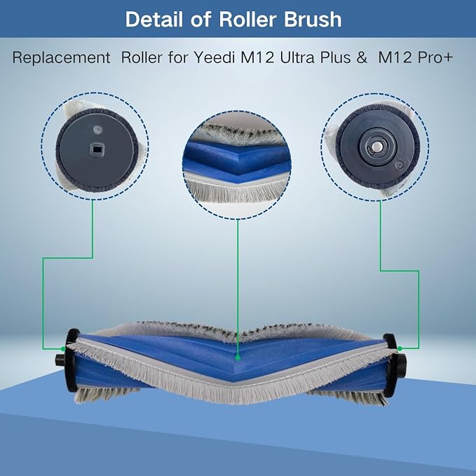 Replacement Accessories Parts Kit Compatible with Yeedi M12 Ultra Plus M12 Pro Plus + Includes 8 Dust Bags, 8 Mop Pads, 8 Filters, 6 Side Brushes, 2 Main Brushes