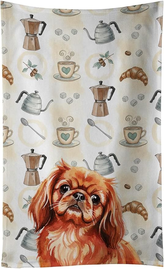 Caroline's Treasures Red Pekingese Coffee Bar Kitchen Towel Velour Plush Front and Cotton Loop Back Machine Washable