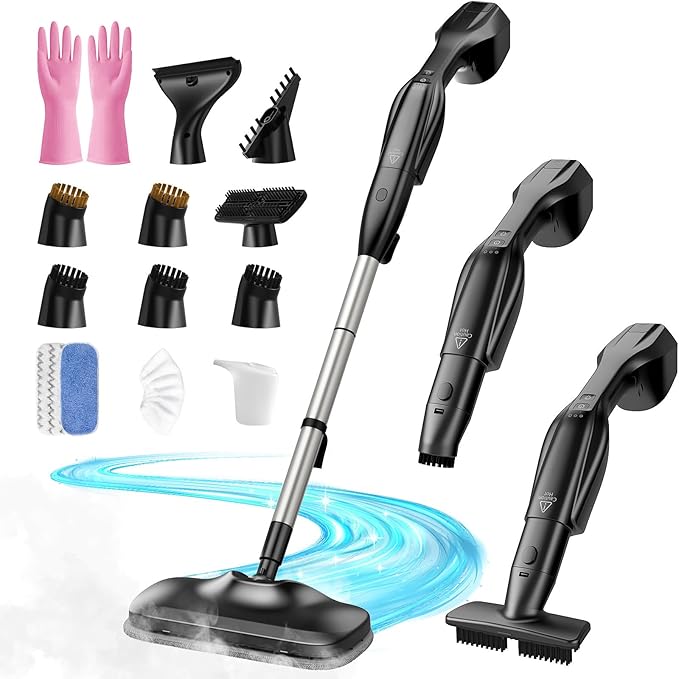 Fast Heating & Heavy Duty Detachable Steam Mop Cleaner with 17 Accessories, Dual-Speed Control 260°F High-Temperature Floor Steam Mop, Power Steady Steam Cleaner for All Floors|Windows|Tile|Grout|Home