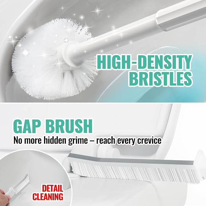 3 in 1 Toilet Brush and Plunger Set with Crevice Cleaning Brush, Toilet Plunger and Brush Set with Extra Long Handle, Plungers for Bathroom Accessories, Toilet Plunger with Holder, White