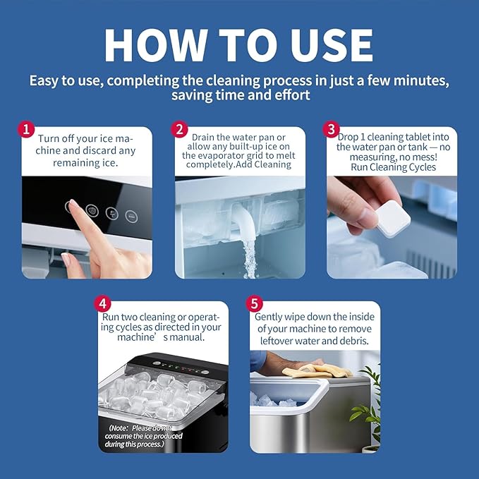 100 tabs Ice Machine Cleaner -Unscented Ice Maker Descaler Clean Tablets Compatible with Opal, Kitchenaid, GE Profile,Nickel Safe Scale Remover for Countertop, Nugget Ice Makers