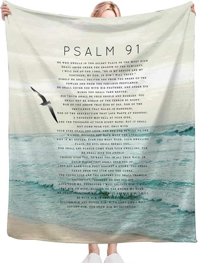 Tijuboni Psalm 91 Throw Blanket Christian Religious Gifts for Women Men Girls Boys Kids Adults Soft Flannel Fleece Blanket for Couch Sofa Bed Home Decor 60"x80"