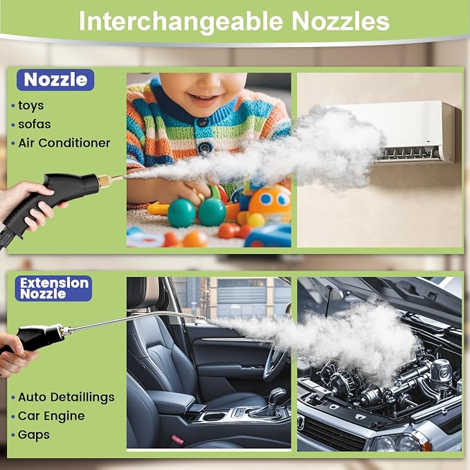 Steam Cleaner, 15s Heat-Up,1.4L Tank,Steamer for Cleaning with 14-Piece Accessories, 3 Steam Levels, chemical-free Cleaning Tile, Grout, Dirt, Grease & Car (white＆green)