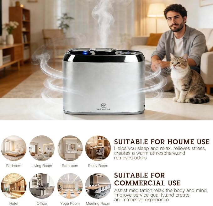 Waterless Essential Oil Diffuser Smart App & Button Control | 50ml x 2 Types Scent Diffusers, Portable Wireless Aroma Air Machine Fragrance for Home, Bathroom, Bedroom, Office, Camping