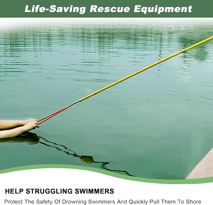 14.8ft Telescopic Pool Rescue Hook | OSHA Water Rescue Pole & Emergency Hook with Night Glow | Fiberglass Pool Safety Pole for Home/Water Parks