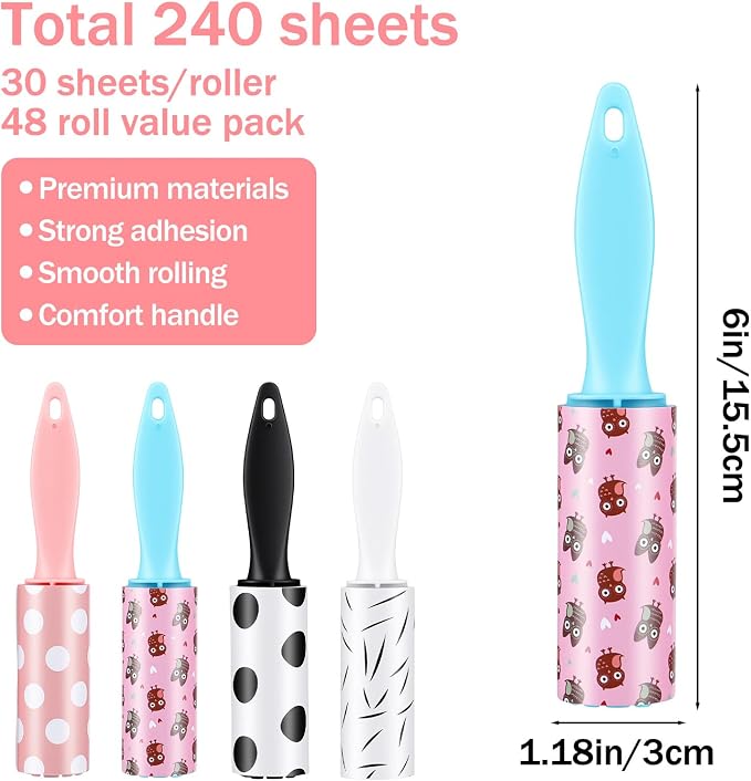 48 Pcs Bulk Mini Lint Roller for Pet Hair and Clothes Lint Roller Travel Size Removers Sticky Removing Tool for Travel, Gift Bags, Furniture, Car Seat
