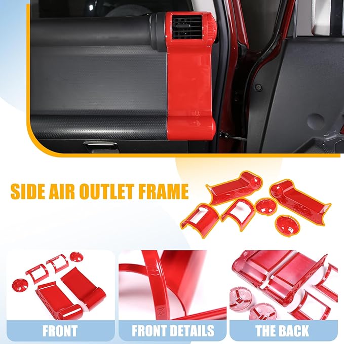 ABS Car Dashboard Side Air Outlet Frame Decorative Panel for Toyota FJ Cruiser (XJ10) 2007-2022 A/C Air Vent Kit Interior Accessories (Red)