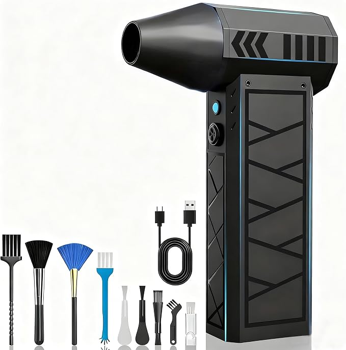 Compressed Air Duster-130000RPM Powerful Electric Air Duster with LED Light, 4 Gear Adjustable-Durable Blower -Rechargeable Cordless Duster for PC, Keyboard, Car, Outdoor, Home and Computers Cleaning