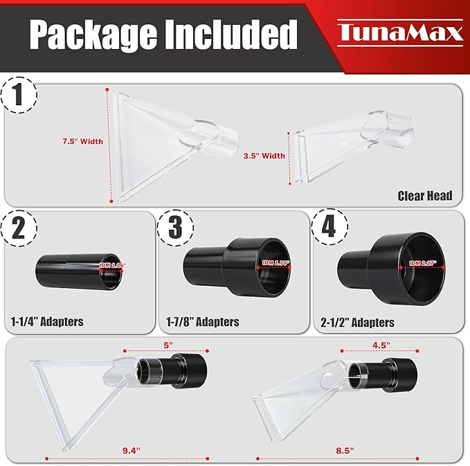 TunaMax Universal Work with All Vacs with 2-1/2" & 1-7/8" &1-1/4" Three Adapters Extractor Attachment for Upholstery & Carpet Cleaning & Auto Detailing
