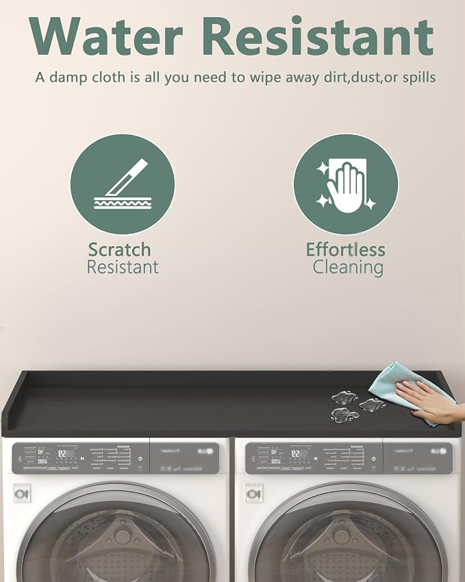 Piskyet Washer Dryer Countertop,Laundry Countertop with Edge Rails,27.5" Depth x 54" Wood Countertop for Washer and Dryer,Laundry Machine Topper for Laundry Room Organization and Storage (Black)