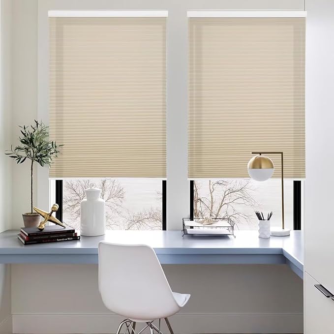 MYshade 1.5-Inch Cellular Cordless Light Filtering Shades, Honeycomb Window Blinds for Soft Daylight & Privacy, Thermal Insulation, Child Safe, Inside or Outside Mount (27" W x 72" H, Beige)