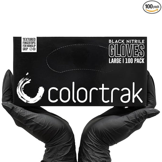 Colortrak Disposable Nitrile Gloves, Black, Luminous Collection Latex-Free, Powder-Free Hair Color Gloves for Chemical Processing & Salon Services, 100 Count, Large