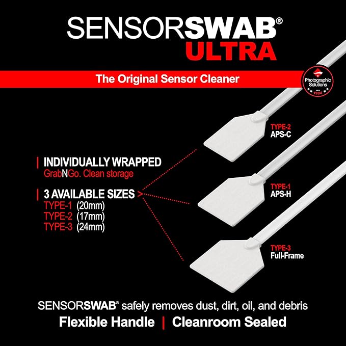Sensor Cleaning Swab Kit - Aeroclipse Non-Flammable Optic Cleaning Solution (0.5oz/15ml) + Type-3 Sensor Swab Ultra 24mm (Pack of 6) - for Full Frame CMOS and CCD Sensors - Dust & Oil Remover