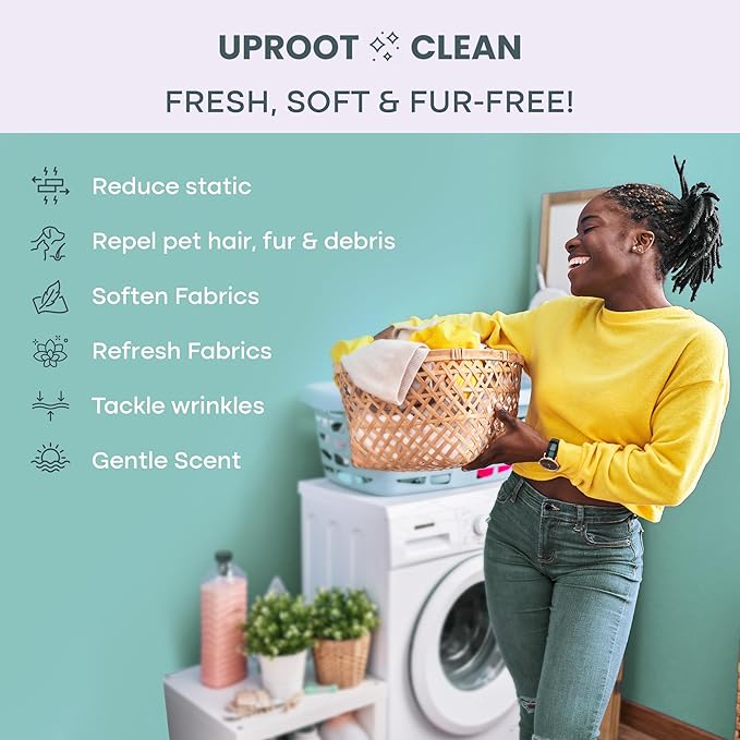 Uproot Clean Washing Machine Cleaner Tablets Pro & Dryer Sheets Pet Hair Reduction Set: Anti-Static Sheets Pet Hair Remover for Laundry & Washer Machine Cleaning Tablets - Spotless Laundry Every Time