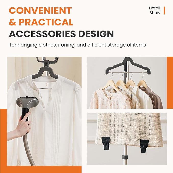 Sweetcrispy Standing Garment Steamer, 1500W Powerful Steamer for Clothes with Roll Wheels, 1.7L Water Tank for 55 Min Continuous Steaming, Professional Wrinkle Remover Heats in 45 Seconds
