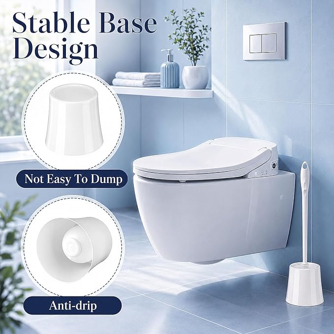 20 Pack Toilet Brush and Holder, Bulk White Toilet Bowl Brushes with Stiff Bristles, Plastic Hidden Toilets Scrub Brushes Bulk Cleaning Accessories for Commercial Bathroom, Hotel, Office, School
