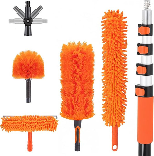 20FT High Reach Duster Cleaning Kit with Extension Pole, High Ceiling Fan Cleaner Duster for Fan Blades, Window Washing Kit with Microfiber Duster & Squeegee